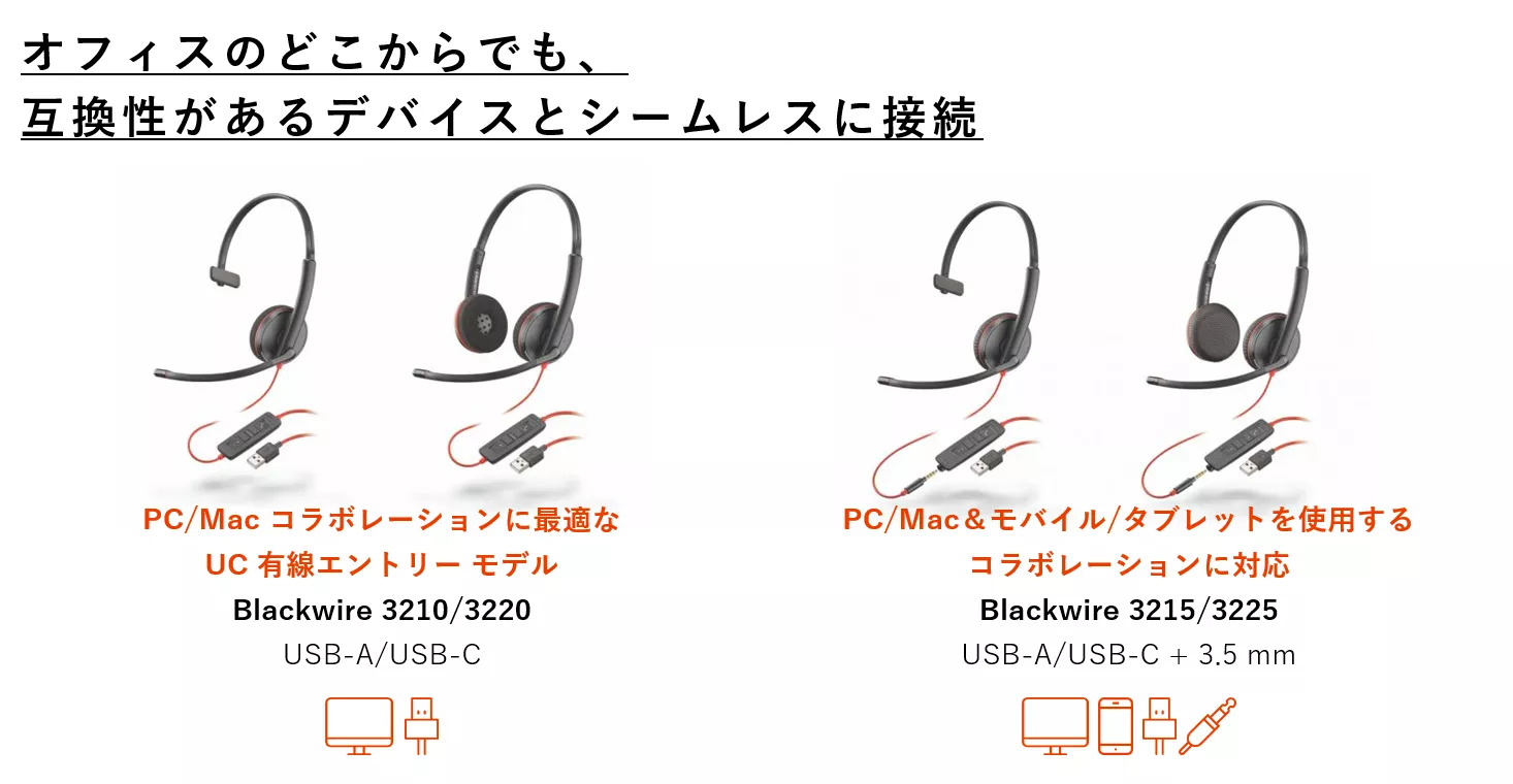 HP Poly】【即納可】Poly 有線ヘッドセット Blackwire 3200シリーズ