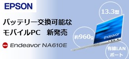 エプソン ノートパソコン NA610E 13.3インチ WUXGA 本体960g Endeavor NA610E -13.3型ユーザーによるバッテリー交換が可能